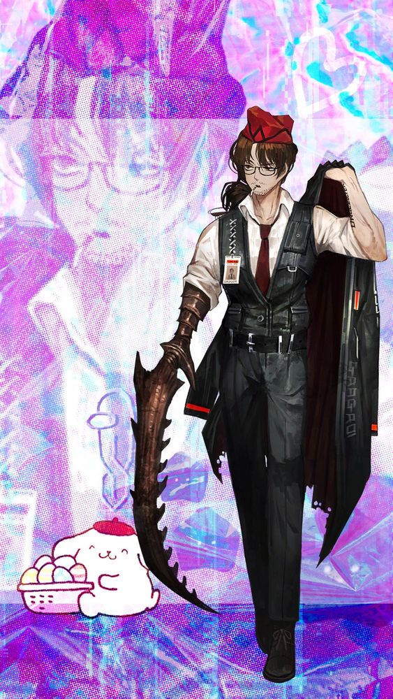 Gregor wallpaper 2. In addition to a Pompurin holding a basket of eggs, there’s also some Sucklets (from Item Label) and a cool S amogus in the background. I love Gregor’s cute chef hat and bewildered expression. Scrimblo 