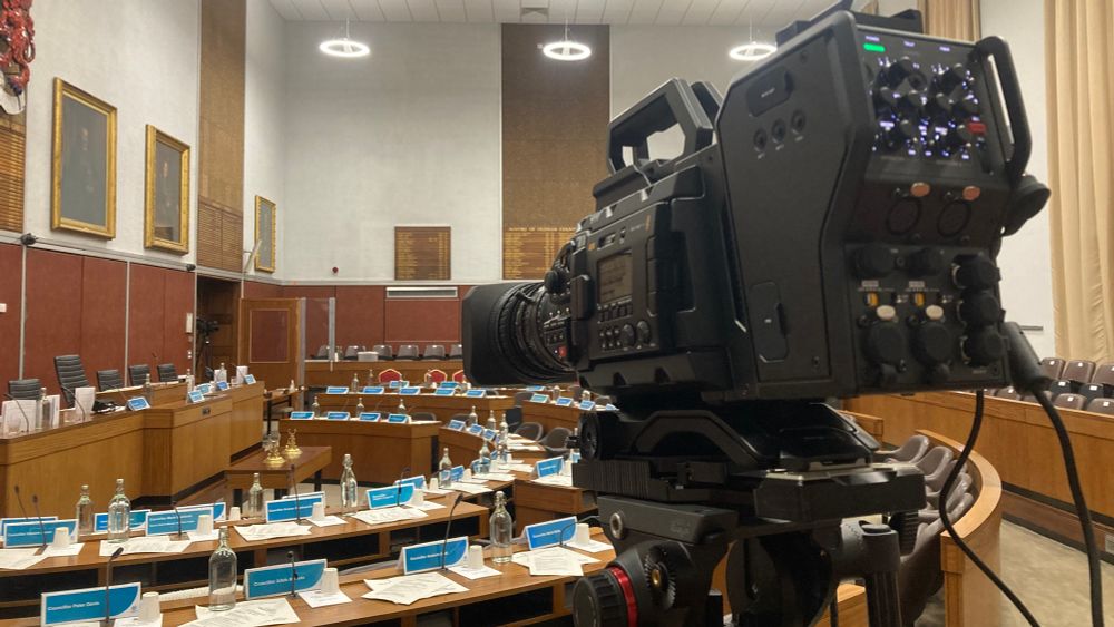 A camera in the council chambers