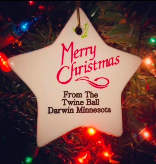 Star shaped ornament with the words Merry Christmas From The Twine Ball Darwin Minnesota