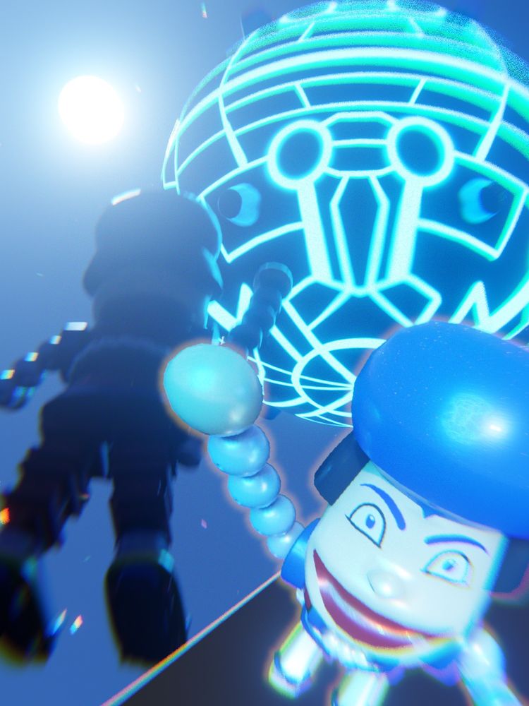 ゴエモンインパクトと月と衛星の3DCG