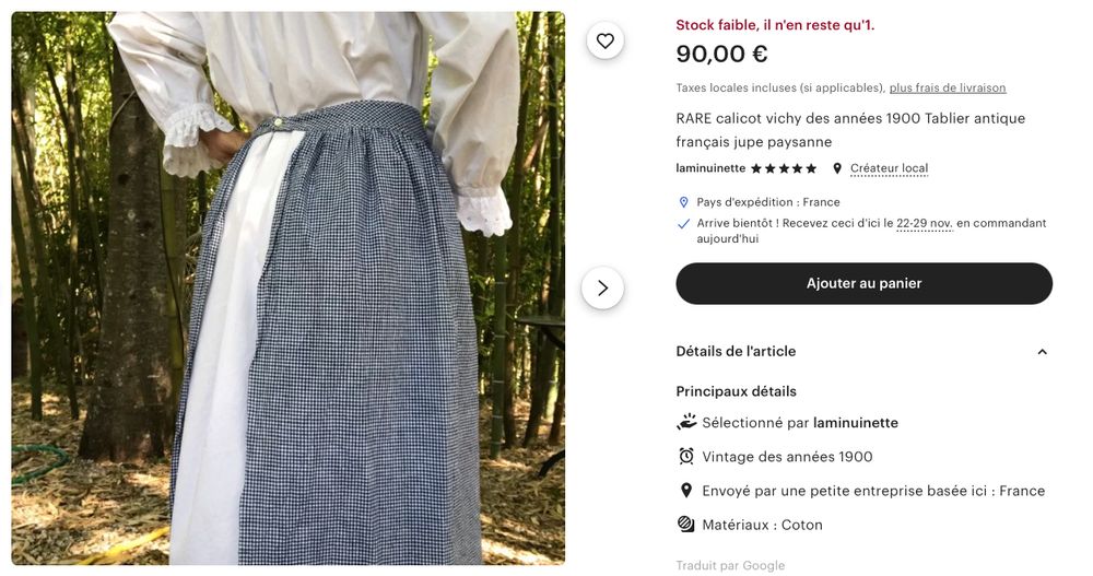 En vente sur Etsy : "rare calicot vichy des années 1900, tablier antique français, jupe paysanne"