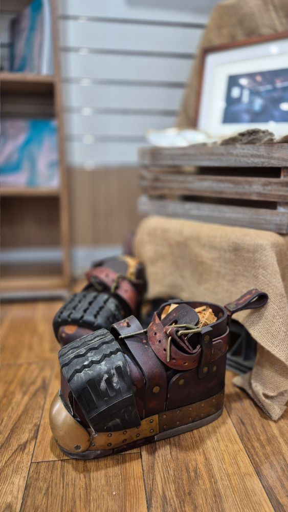 Diver shoes, made of bits of leather and rubber, in a pearl shop in Broome. 