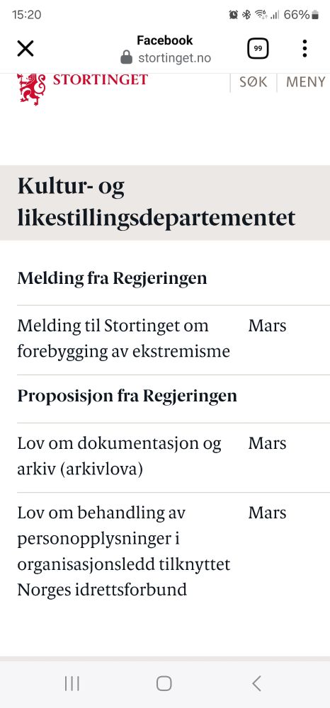Skjermdump stortinget.no, ny arkivlov på listen over ventet fra Regjeringen