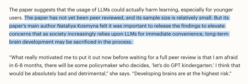 Text from the article in which the author is quoted as wanting to release the findings and a quotation from her. 