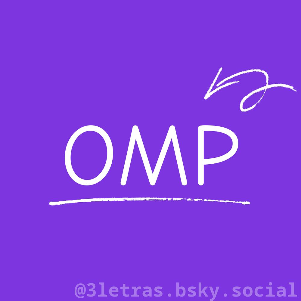 As letras OMP escrito em uma imagem com um fundo de uma cor só.