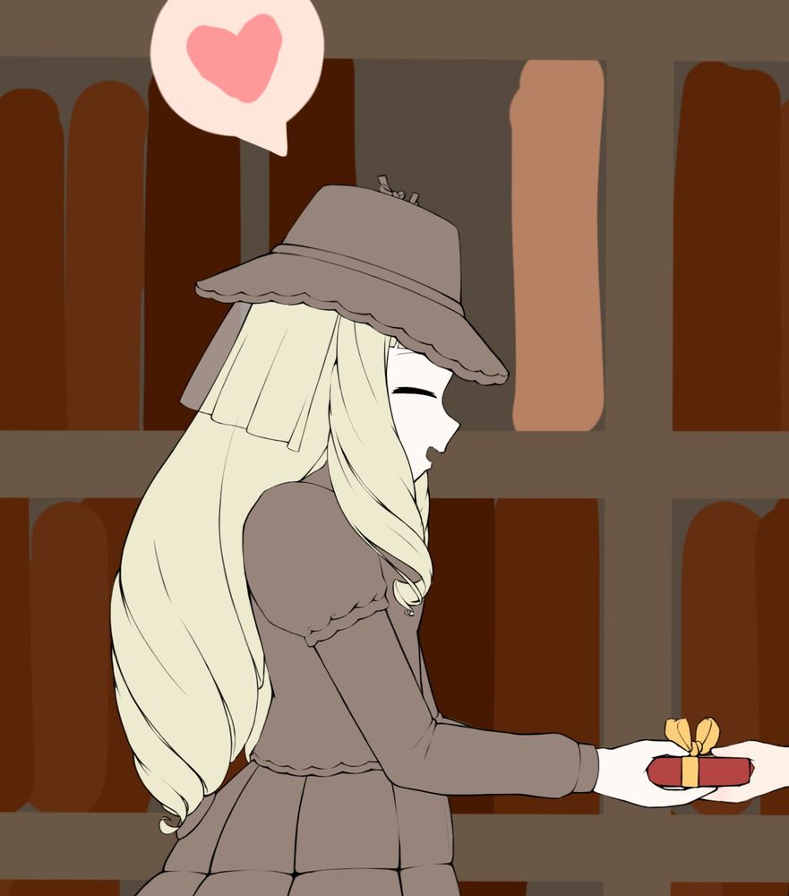Work in progress work of Melk from Monster Girl Quest, being handed a Valentine's chocolate box