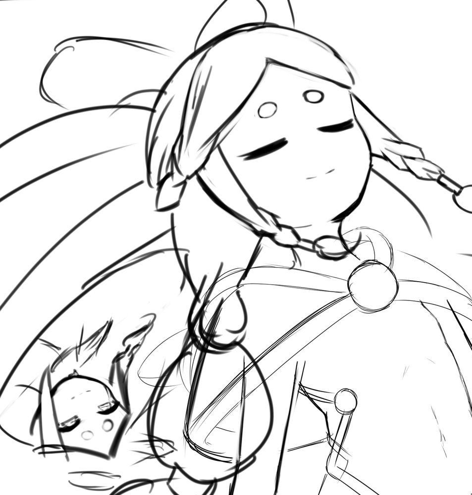 Work-In-Progress sketch of the artist's OC, Alphadream, created based on the Hyperdimension Neptunia series.