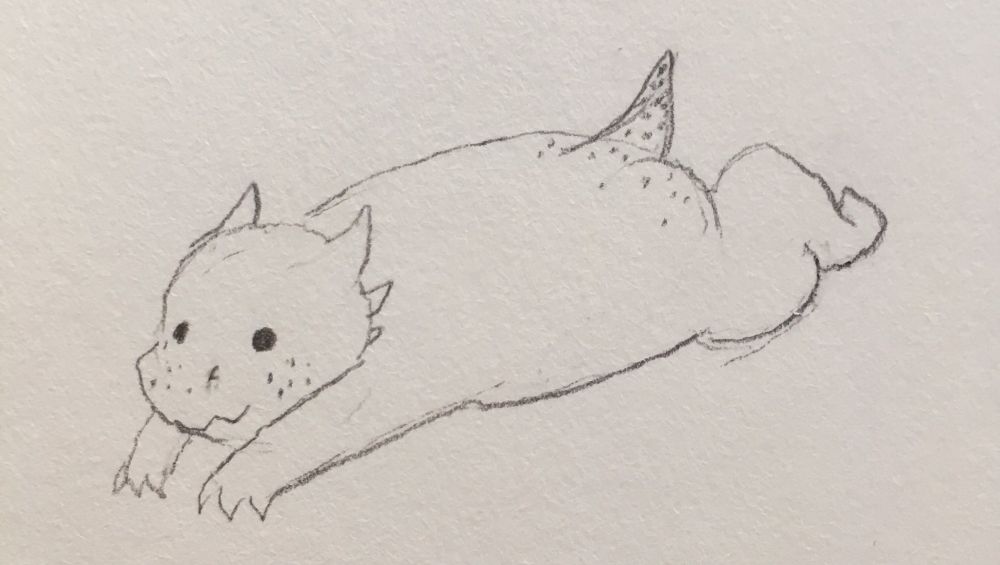 a baby kobold with freckles sprawled on the floor
