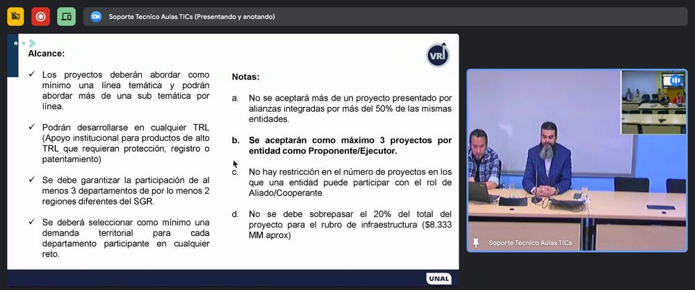 Captura de pantalla de la sesión de Google Meet por la cual se transmite el evento.