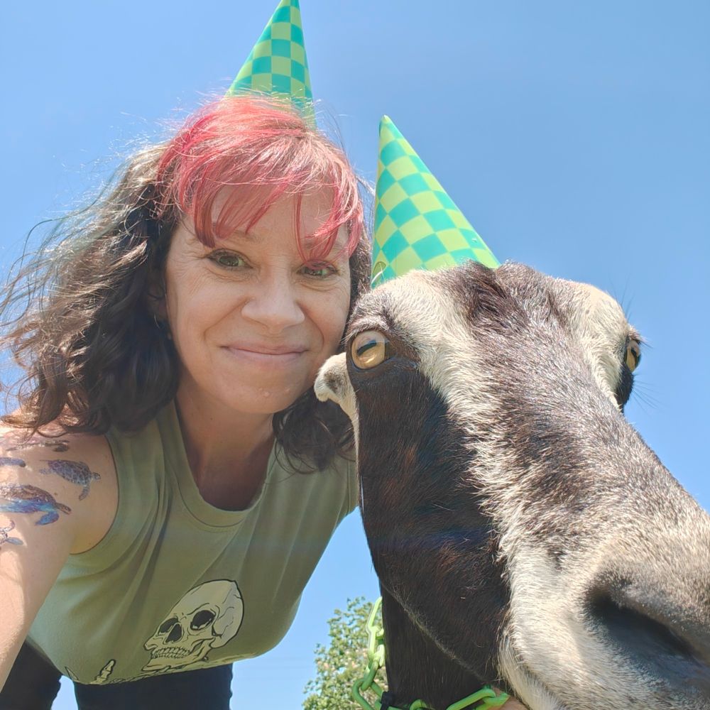 Selfie with a goat come on we're both in party hats