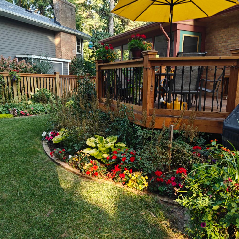 Another shot of the deck surrounded by flowers