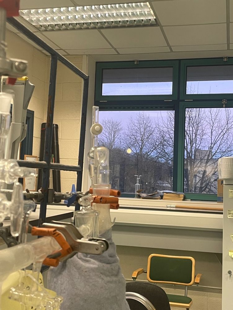 My University lab, can see the moon in the background through the window