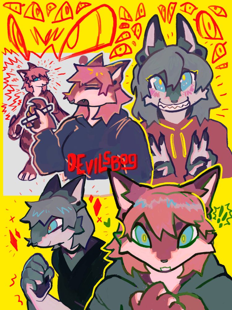 various illustrations of my "tigershark" fursona