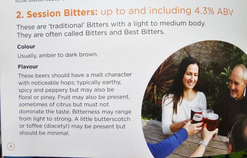 Session bitters: up to 4.3% ABV - usually amber to dark brown, malty character with noticeable hops