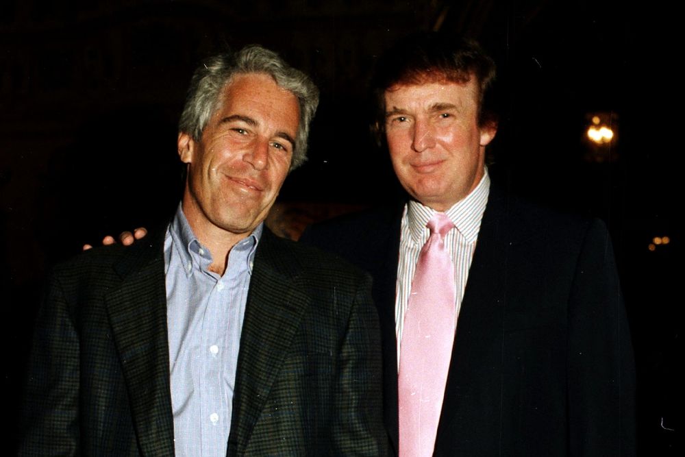 Trump hugging Epstein.