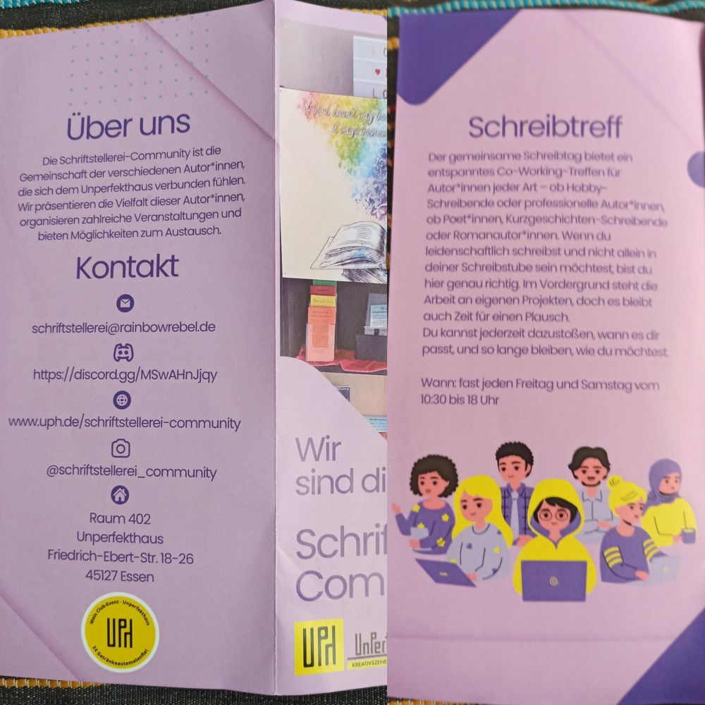 Flyer über die Schriftstellerei-Community und den Schreibtreff im Unperfekthaus.
