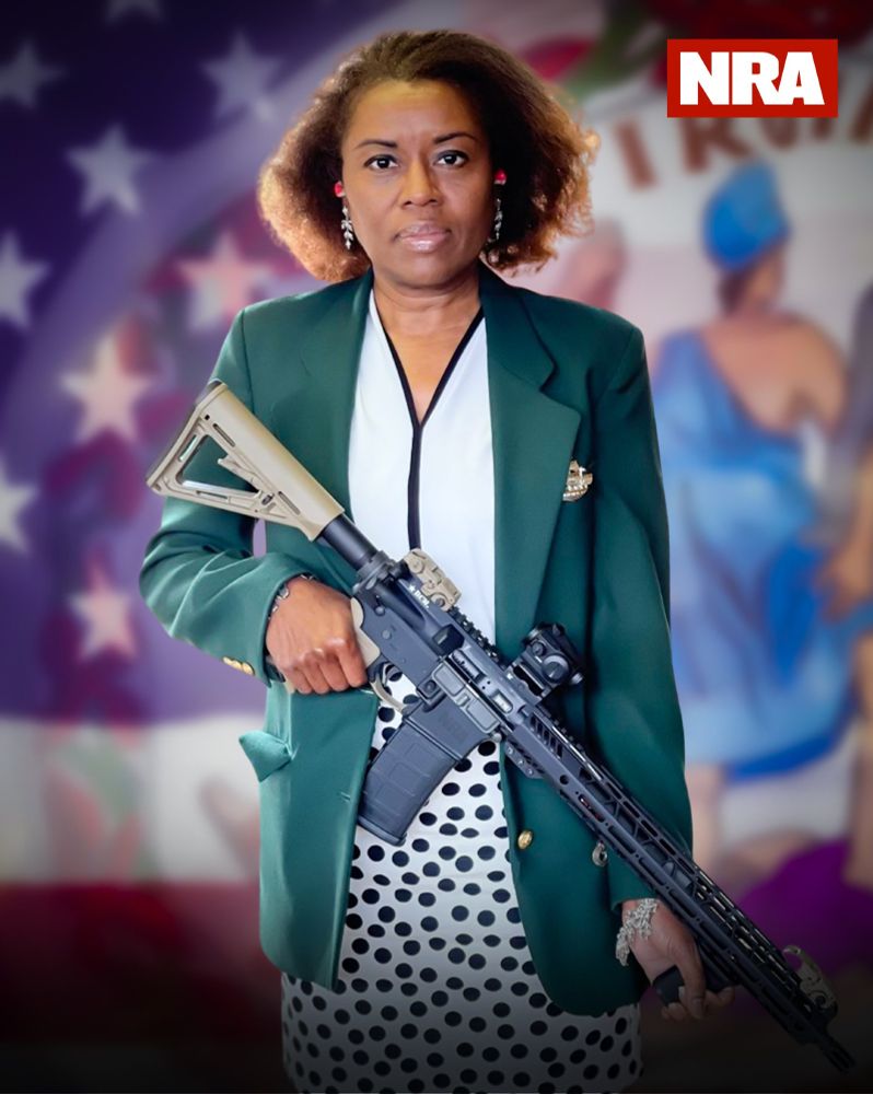 winsome earle-sears holding an assault rifle in campaign collateral from the nra