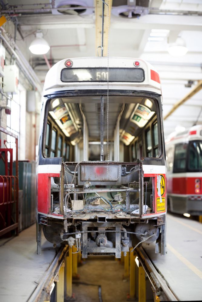 Building Storeys was a collaborative effort between Heritage Toronto and a group of photographers. It was billed as a visual documentation and anecdotal exhibit of the city’s heritage building and sites.

Rob Ford, the new mayor at the time, cancelled the exhibit. 

This is a photo from the Roncesvalles TTC Yard. 