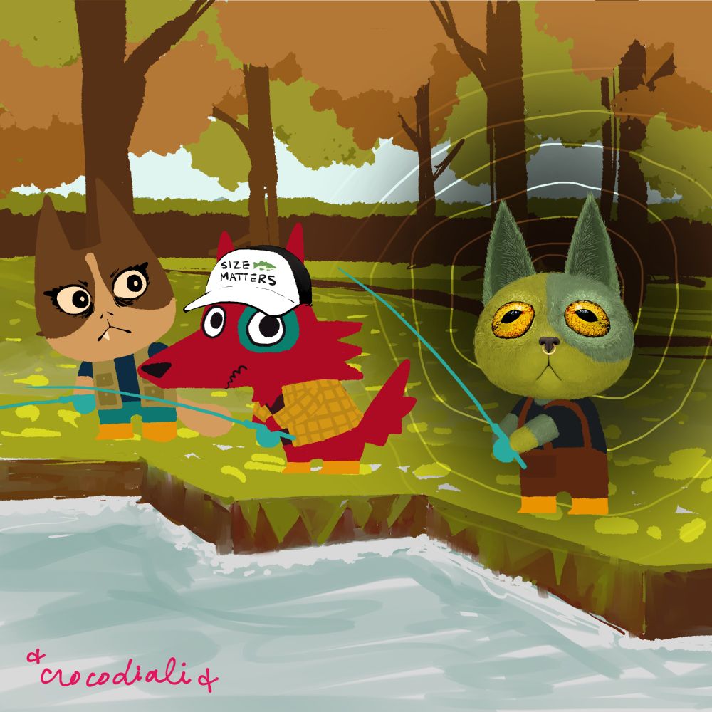 Two characters are accurate to webfishing's art style. One frog-cat abomination is rendered as realistic as possible.