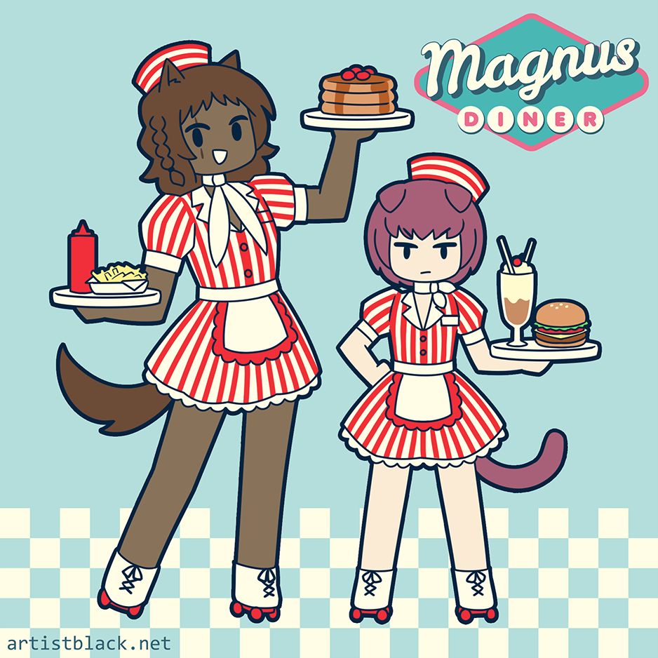 Basilio and Fidelio dressed in retro american diner uniforms