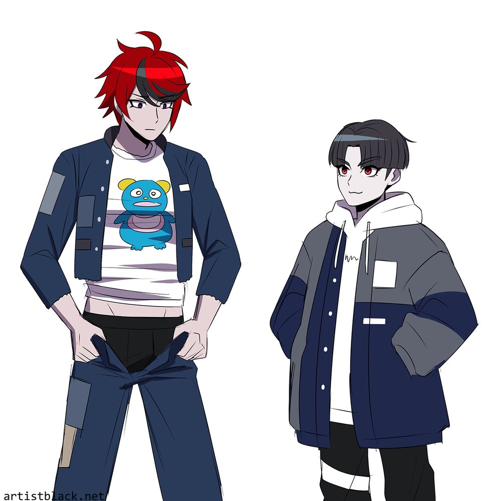 Hundred Line Takumi and Gaku wearing each others clothes