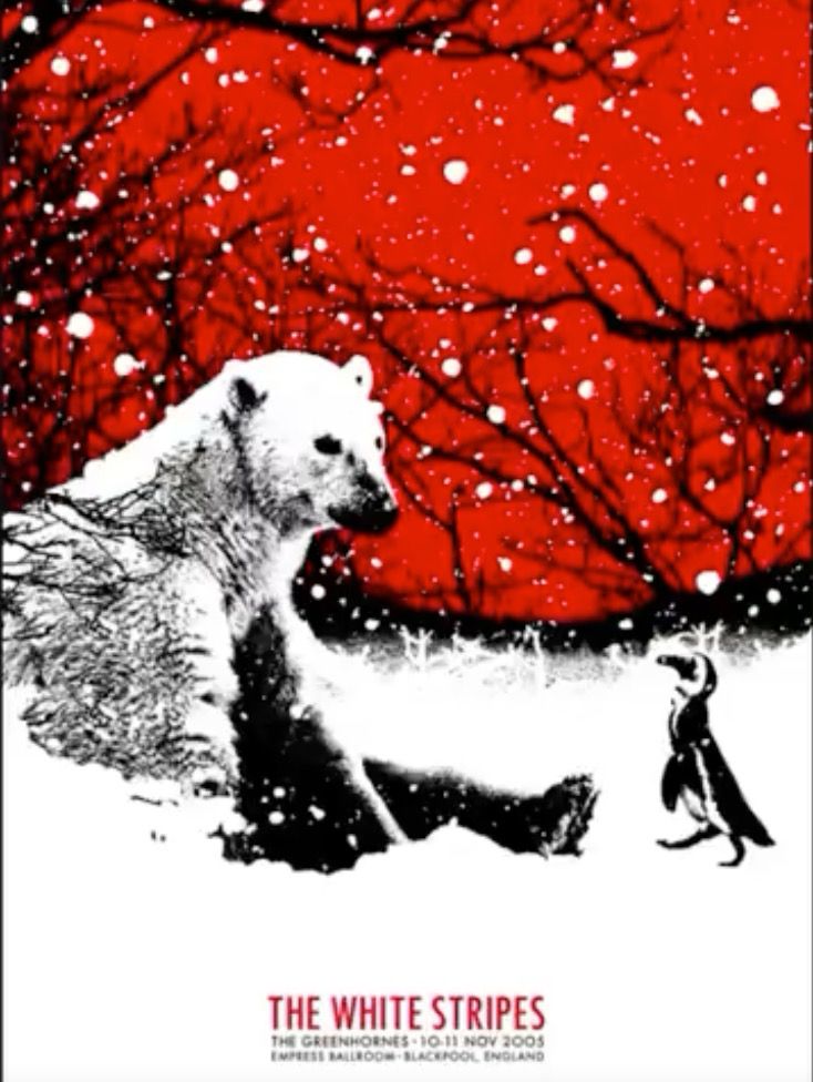 A polar bear and penguin tour poster for the White Stripes London show.