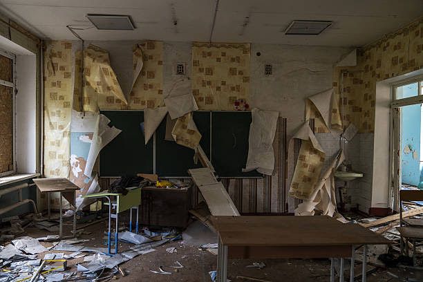 A view of the damage to a school that was attacked by Shahed drones four days ago in Sloviansk, Ukraine, on June 13, 2025. (Jose Colon/Anadolu via Getty Images)