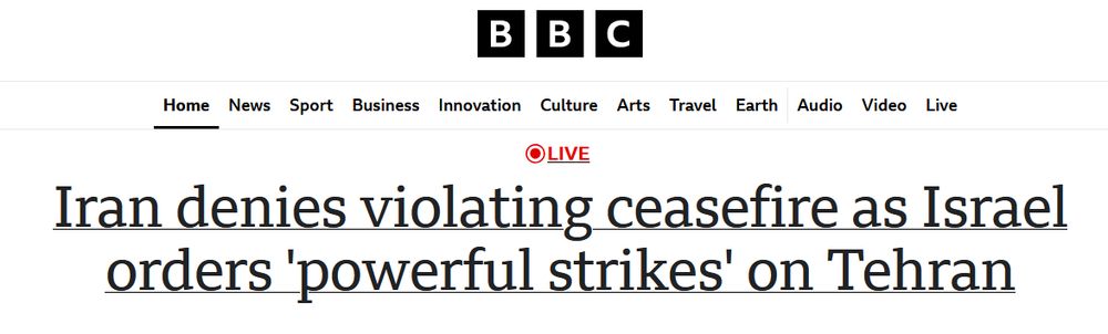 Iran denies violating ceasefire as Israel orders 'powerful strikes' on Tehran, from BBC