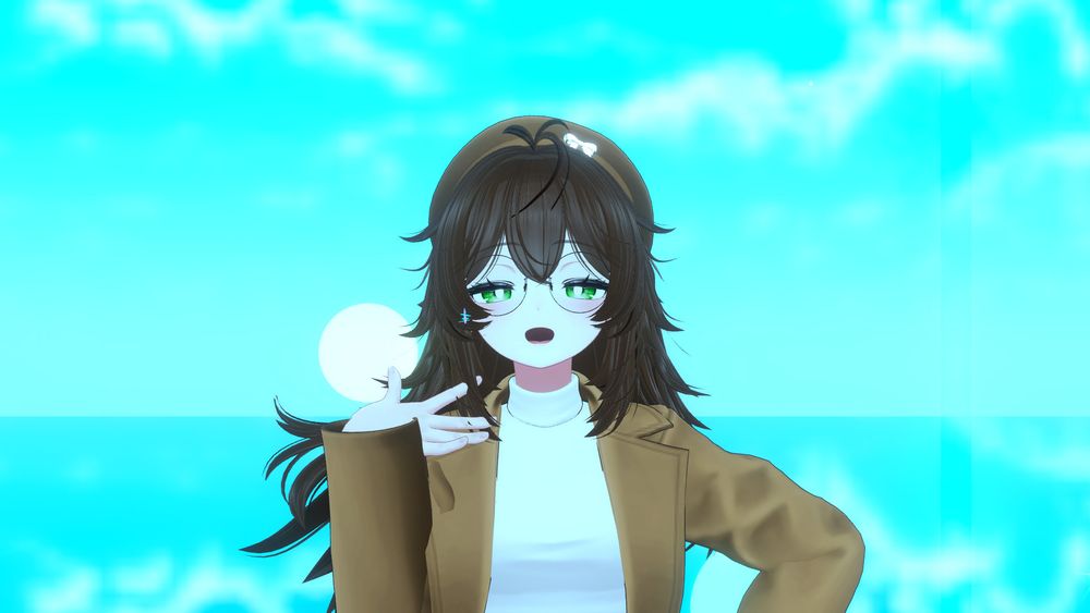 My OC Bridget posing against a blue background