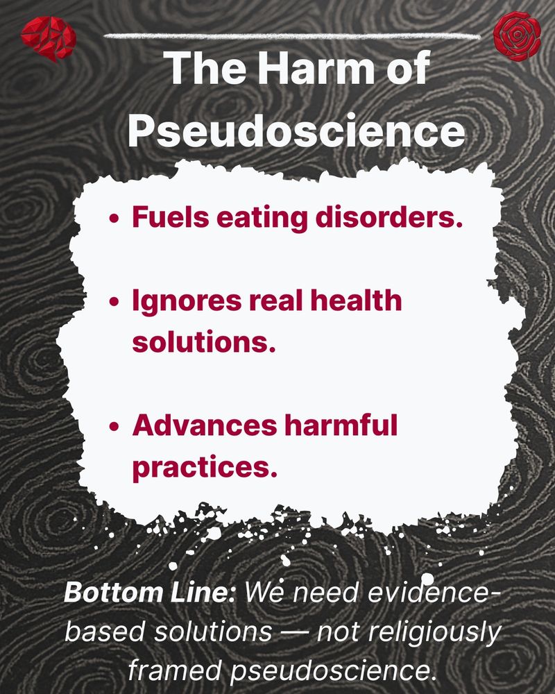 Stylized Damascus steel background with red brain icon in the upper left and red rose icon in the upper right. Text reads, Why It Matters an icon of a speech bubble with a question mark text continues Science invites debate and evidence. Religion resists fact-checking. If food dyes are “profane,” no data can disprove that belief