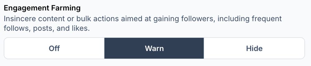 One of Blue Sky's automod settings: engagement farming