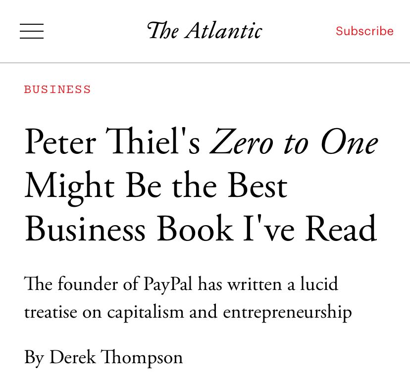 Derek Thompson (of abundance fame) writing in the Atlantic about his main man Peter thiel 