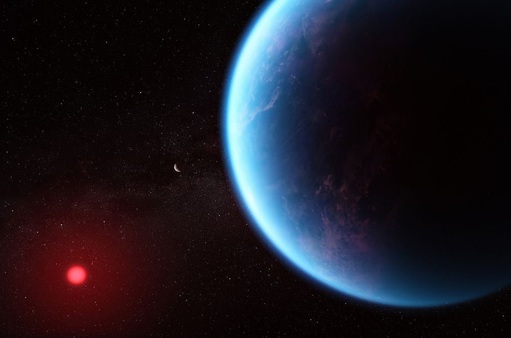 An artist’s rendition of K2-18b  CREDIT: NASA; ESA; CSA; Joseph Olmsted/STScI
