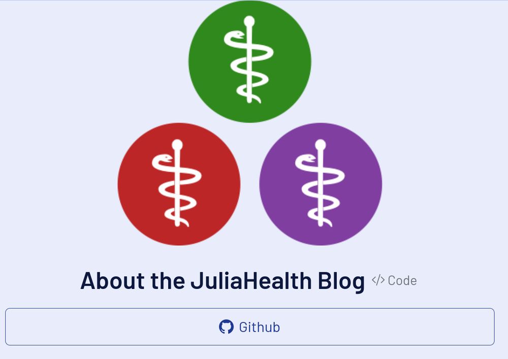 JuliaHealth logo with a link to the organization GitHub