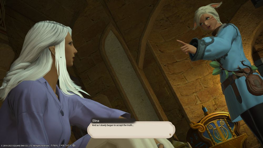 A gpose showing Y'mithra lecturing Elina on how much she acted recklessly and on the consequences of using a forbidden spell that almost killed her.

Elina narrates: "And as I slowly began to accept the truth..."
