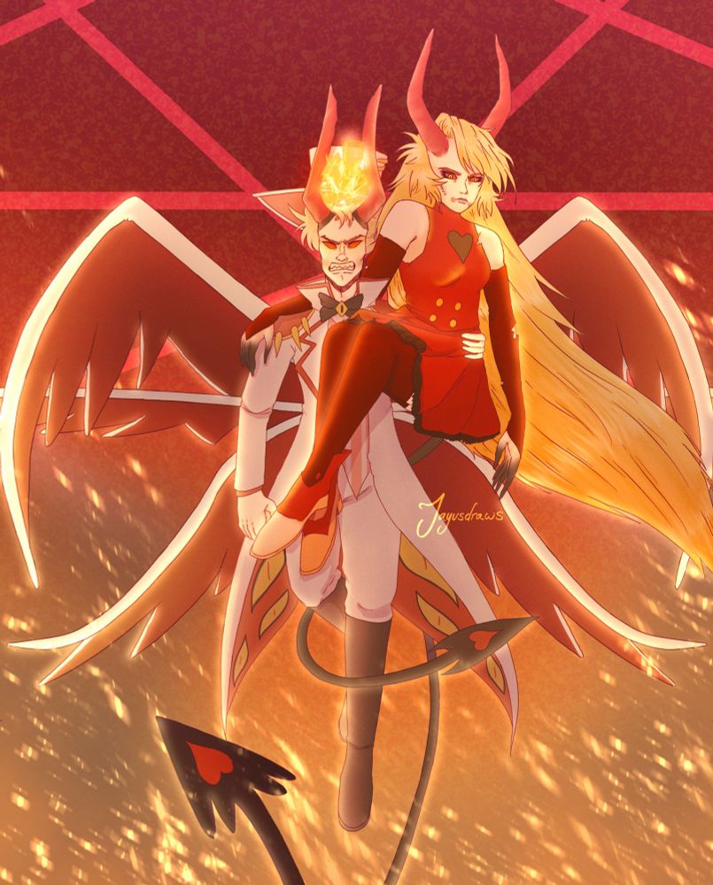 Full body of Lucifer and Charlie Morningstar from Hazbin Hotel Episode 8