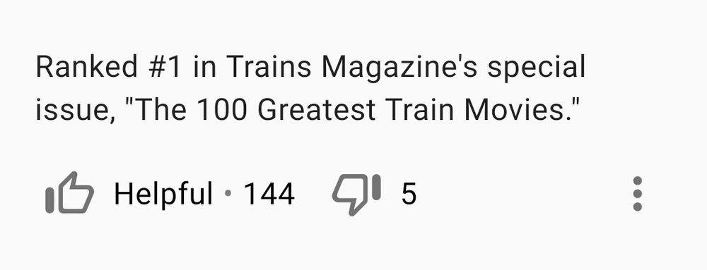 Ranked #1 in Trains Magazine's special issue, "The 100 Greatest Train Movies."