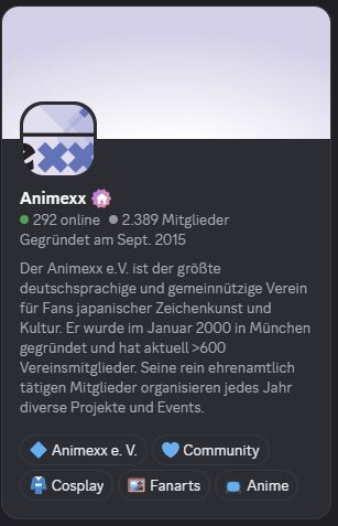 Screenshot des Serverprofils unseren Animexx Discordservers.
