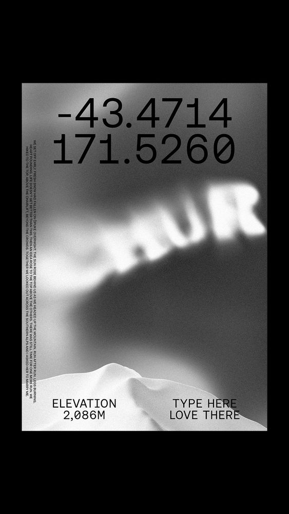Typography poster with cloud-type a snowy mountain 