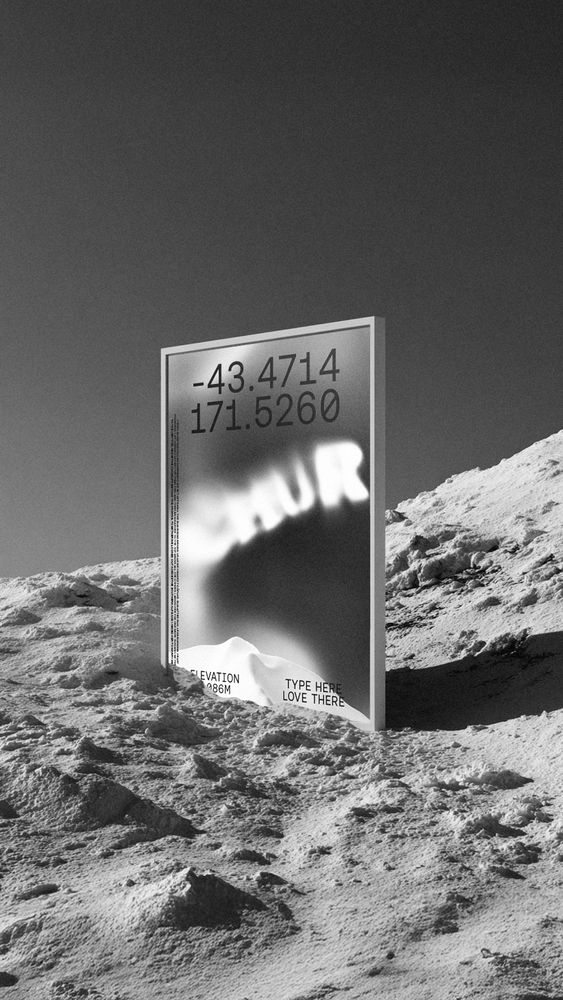 Typography poster with cloud-type  a snowy mountain 