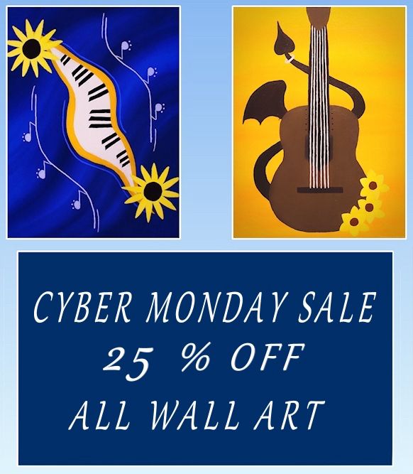 Ad describing a 25% off sale for all wall art products on the linked art shop. Available through Cyber Monday. 