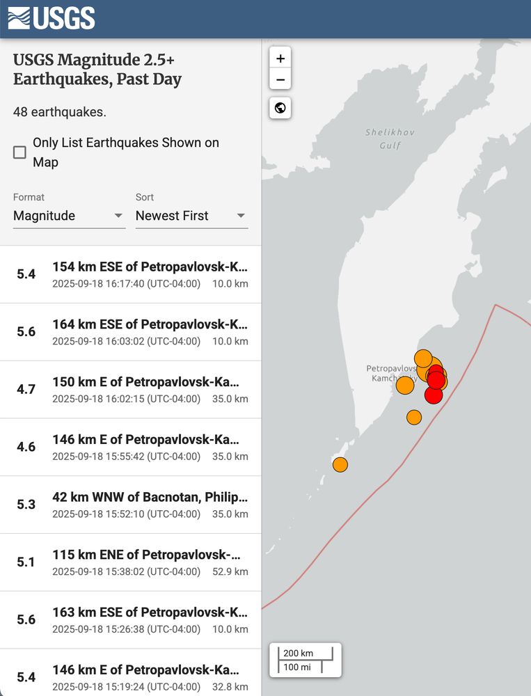 Map of North Pacific showing locations of earthquakes