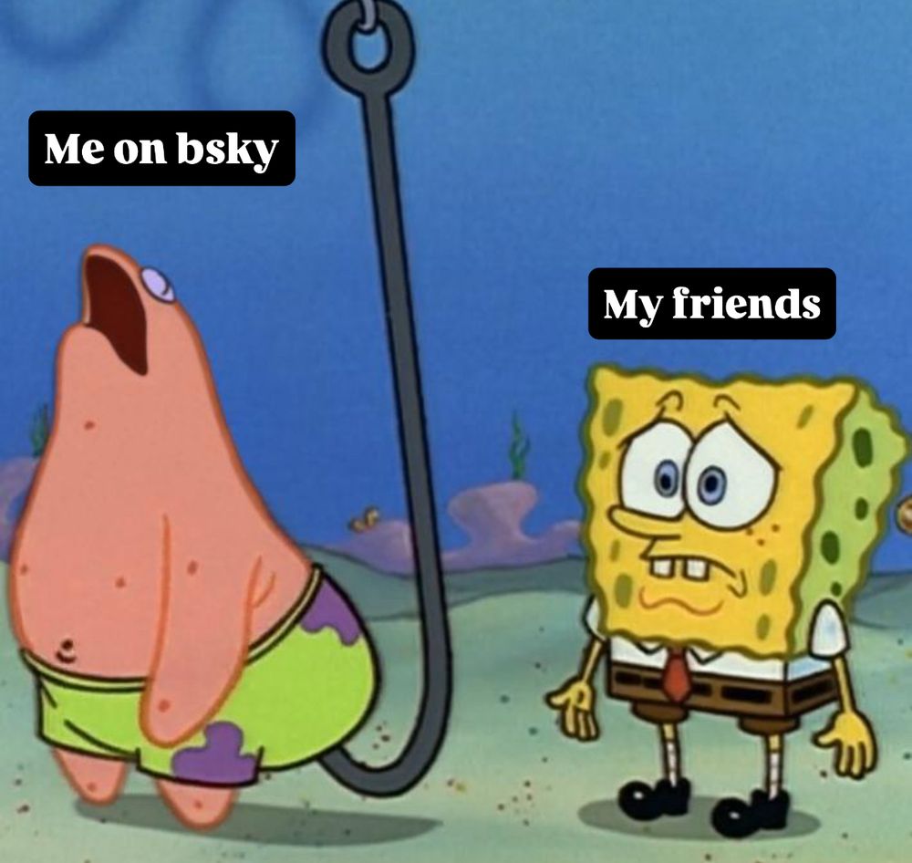 Picture of SpongeBob and Patrick with a hook in Patrick’s butt