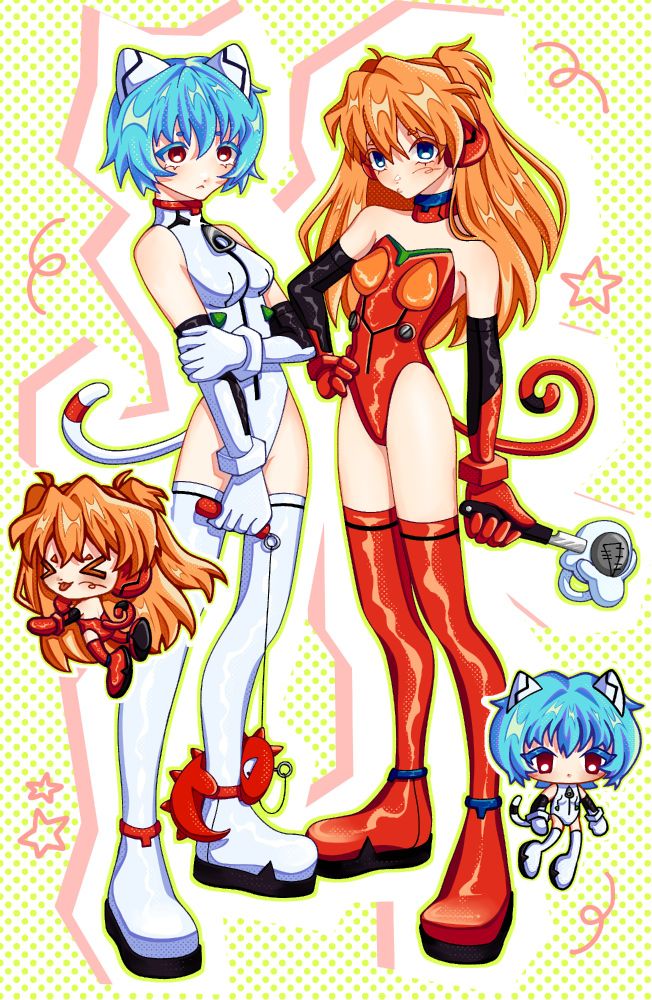 a digital drawing of rei and asuka from neon genesis evangelion