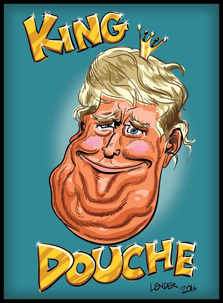 Caricature of Trump with a teeny-tiny little golden crown.