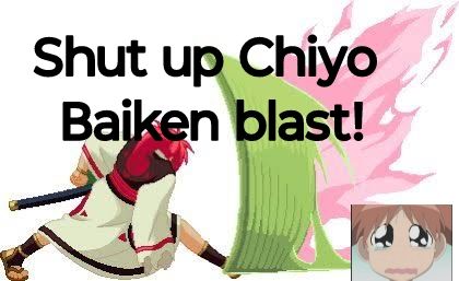 Baiken from guilty gear accent core plus r using her tatami gaeshi move on a sobbing chiyo mihama from azumanga daioh.