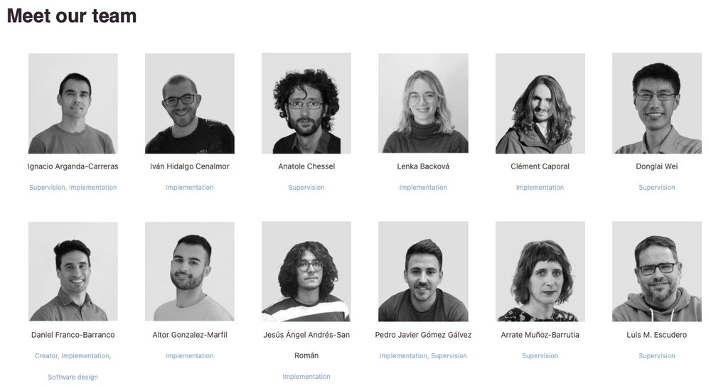 Screenshot of the BiaPy site showing the developing team:
Daniel Franco-Barranco
Jesús A Andrés-San Román
Ivan Hidalgo-Cenalmor
Lenka Backová
Aitor González-Marfil
Clément Caporal
Anatole Chessel
Pedro Gómez-Gálvez
Luis M Escudero
Donglai Wei
Arrate Muñoz-Barrutia
Ignacio Arganda-Carreras