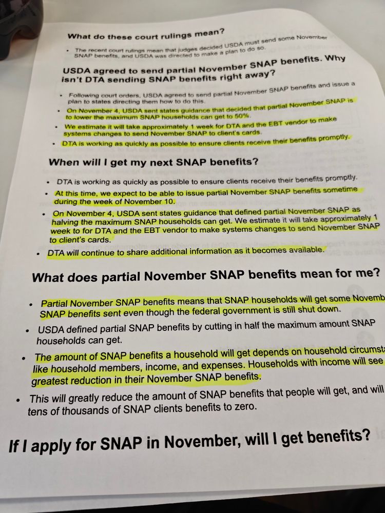 An info packet on SNAP news. Relevant info is highlighted 