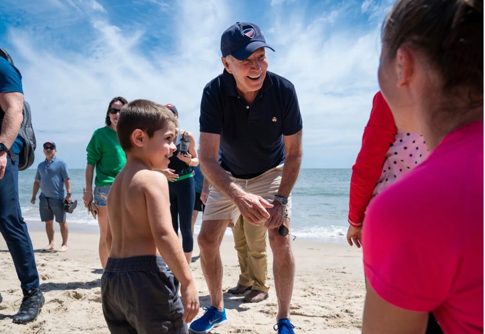 Joe Biden at the beach with happy kids