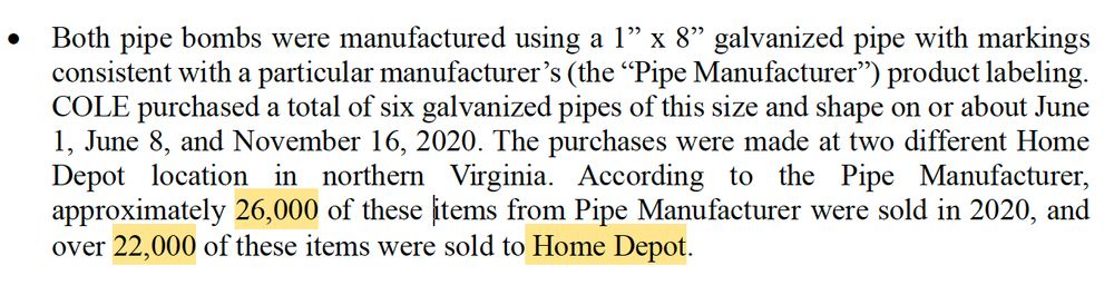 According to the Pipe Manufacturer, approximately 26,000 of these items from Pipe Manufacturer were sold in 2020, and over 22,000 of these items were sold to Home Depot.
